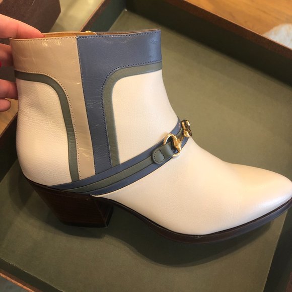 Gucci Ankle Boots in Ivory with Fog Blue Trim - Picture 2 of 5